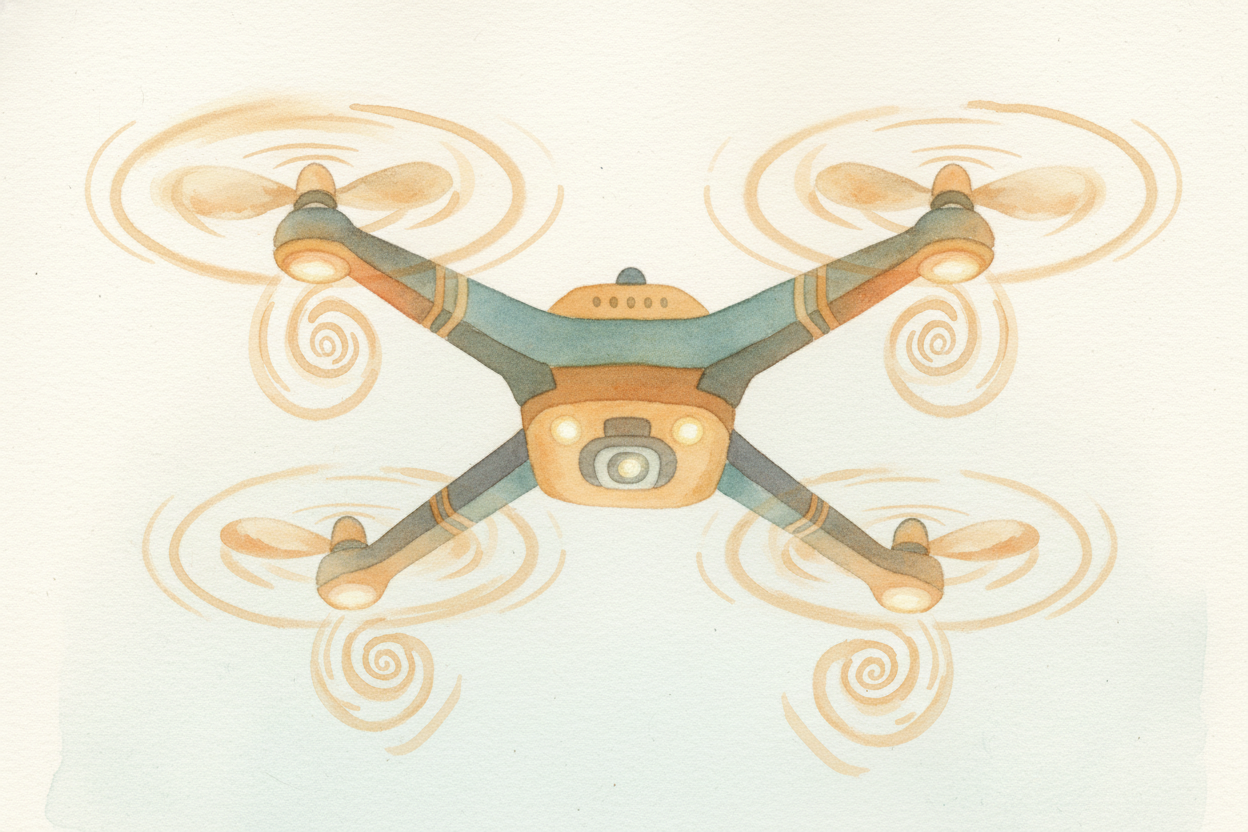 First, the flying part. A ++drone++ is basically **four mini-helicopters glued to the corners of a square frame**. Each 
