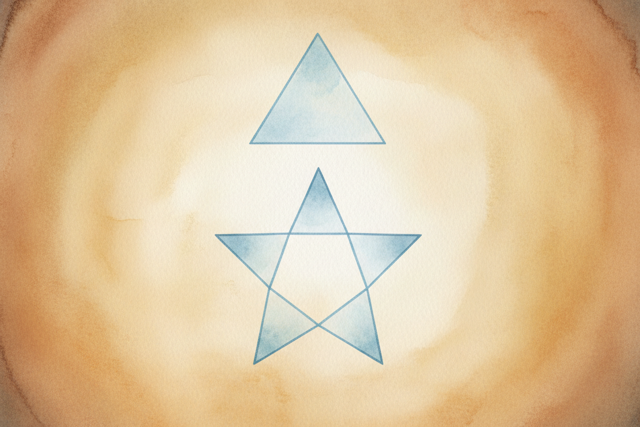 ~~Let's make one.~~ Start with a simple triangle. Now stick three smaller triangles — **half the size** — onto the middl