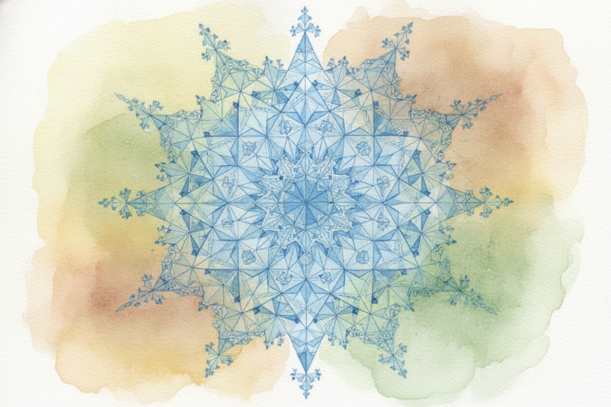 ~~Now here's the fractal move:~~ do the **exact same thing** to every single new edge. Stick tinier triangles onto all t