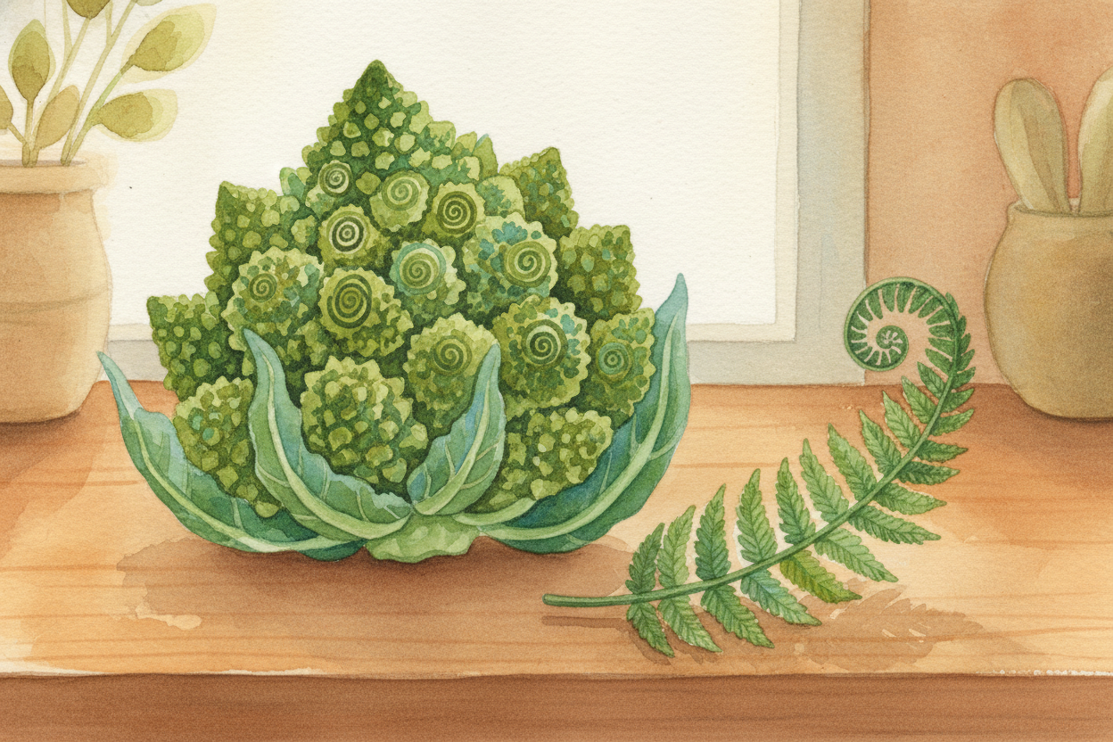 Fractals don't just live in math class. Look at a head of ++Romanesco broccoli++ — **every spiral is made of smaller spi