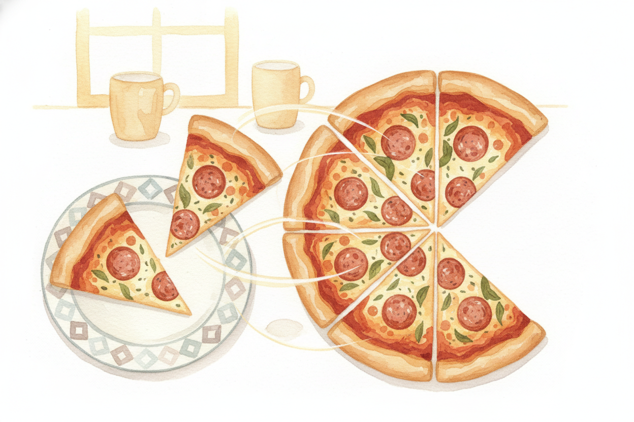 You can add fractions if they have the *same denominator*. **1/8 of a pizza plus 3/8 of a pizza equals 4/8 of a pizza** 