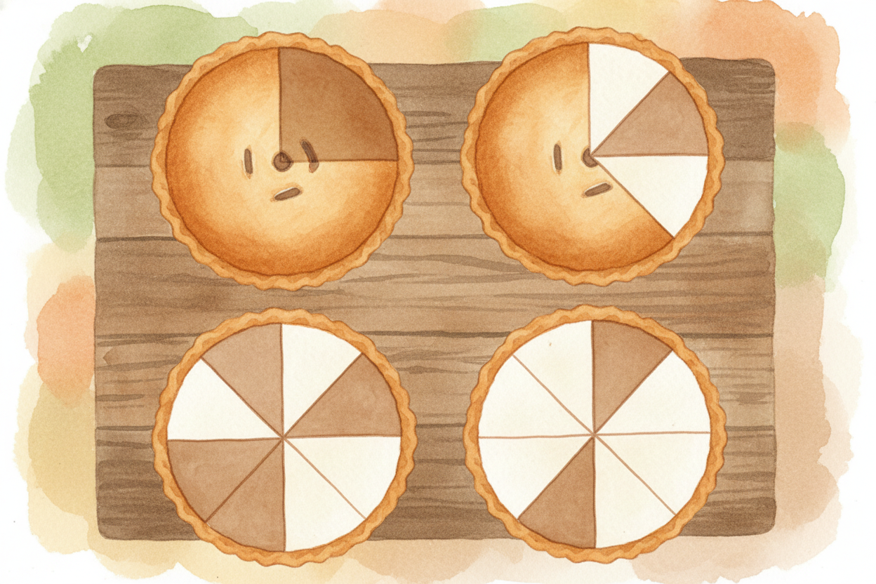 If the denominators are ~~DIFFERENT~~, you need a **common denominator** first — a shared way of slicing both things. Ad