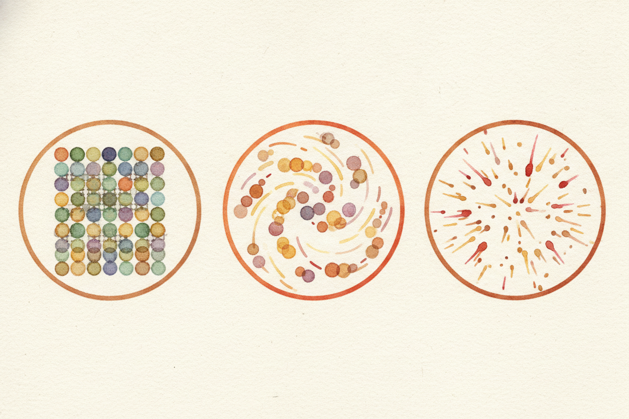 Everything around you is built from **incredibly tiny building blocks** called molecules. In a solid, like a brick, the 