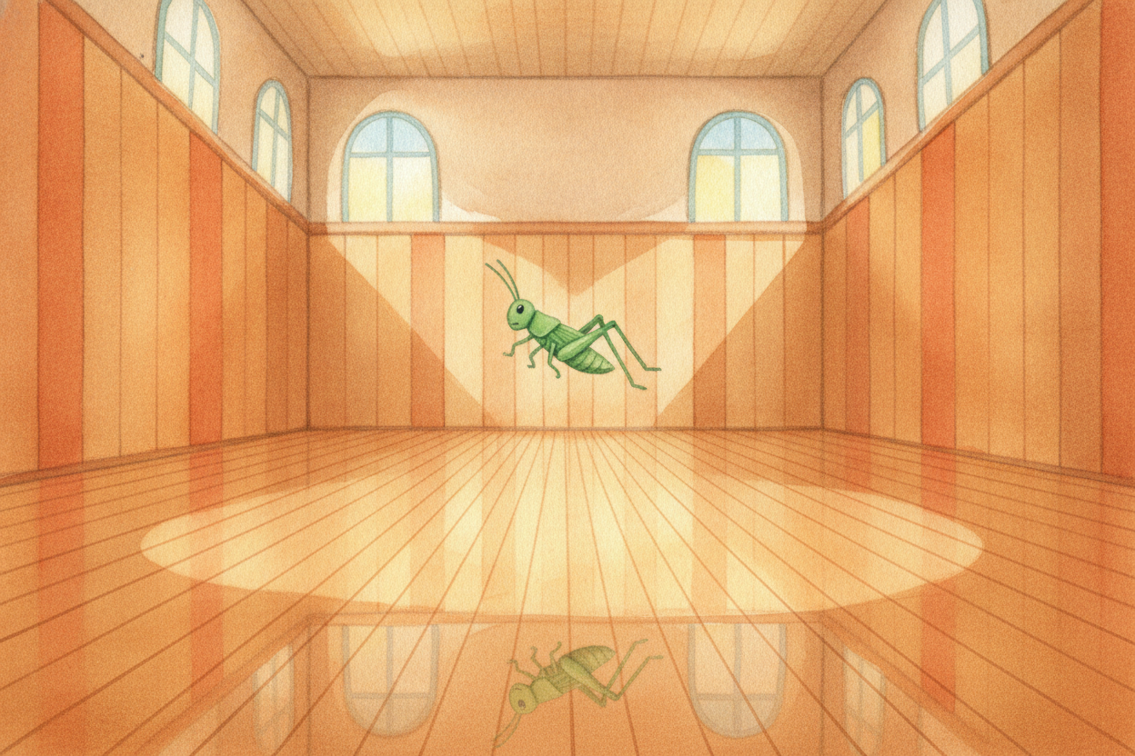 So a gas is mostly empty space. Picture **a single grasshopper bouncing around inside an enormous gymnasium**. That's ro