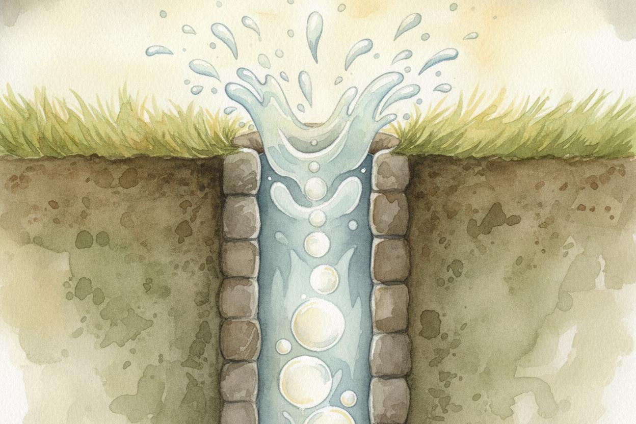 Then — ~~pop!~~ — a few bubbles of steam finally break free at the bottom. Those bubbles rise up through the narrow pipe