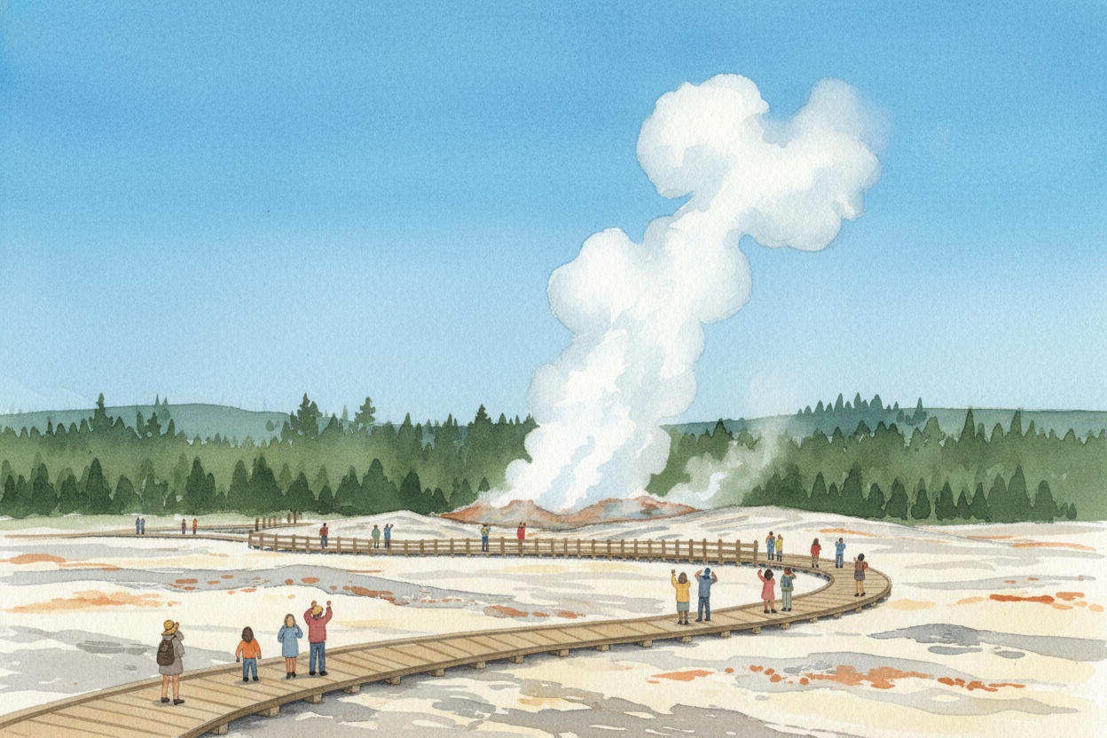 ++Old Faithful++ in ++Yellowstone++ shoots water **30 to 55 meters** into the sky, about every 90 minutes. Iceland's ++S