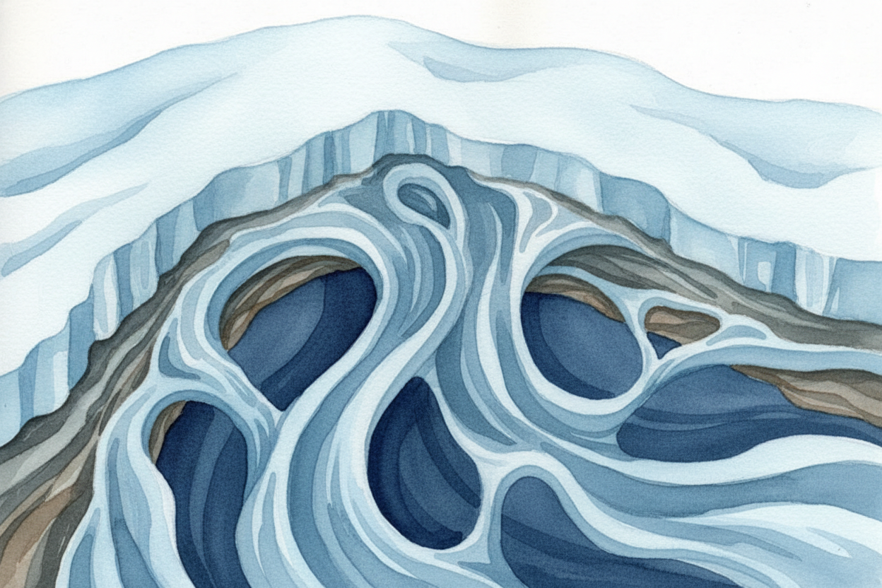 Once the ice gets thick enough — about as tall as a ten-story building — ~~something strange happens~~. Ice, which seems