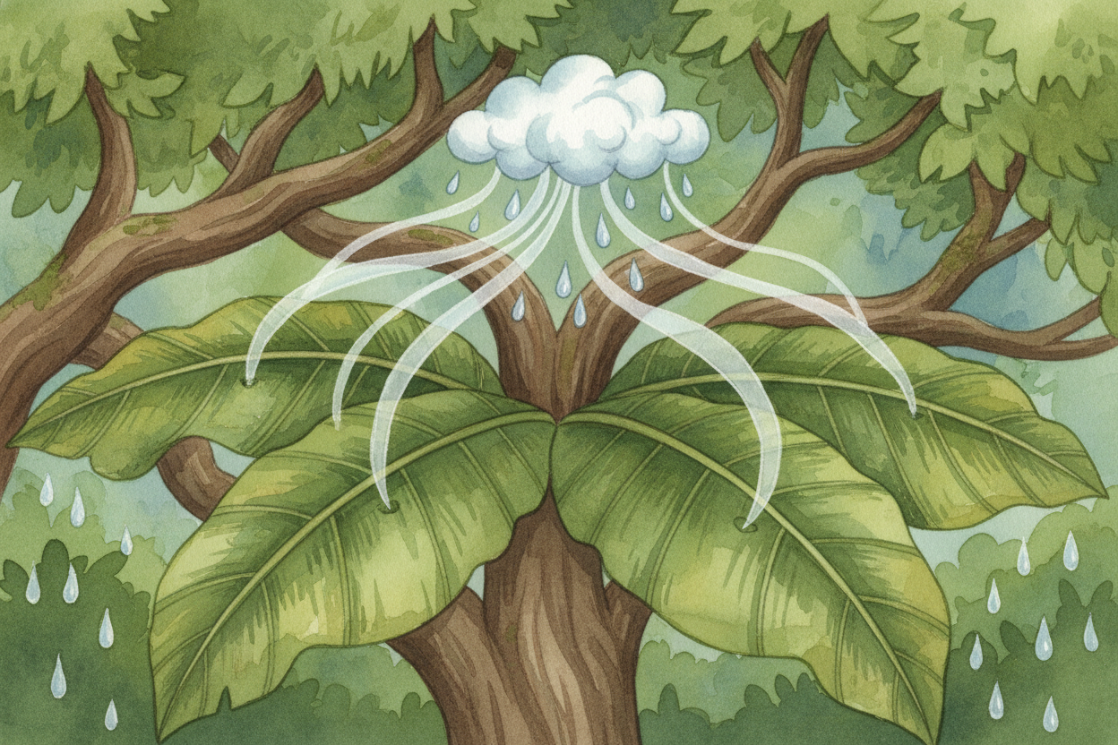 Rainforests also control the weather. Trees pull water from the ground and release it as vapor from their leaves—a proce