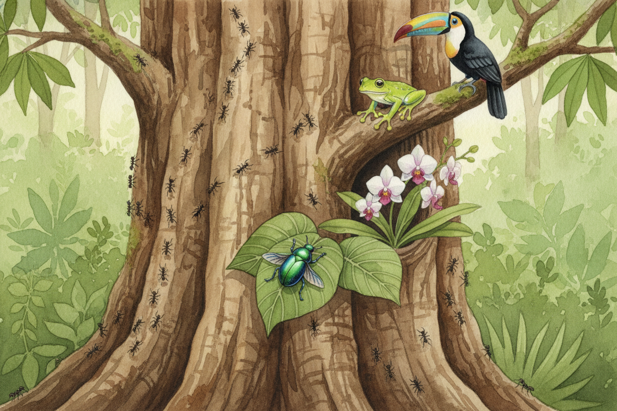 Rainforests are also the most biodiverse places on the planet. ++Biodiversity++ means "*variety of life*"—how many diffe