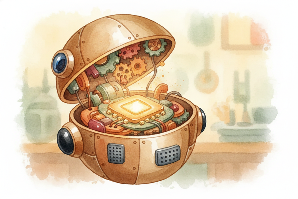 ~~But here's the problem:~~ that computer brain is **locked inside a metal body with no eyes, no ears, no fingertips**. 