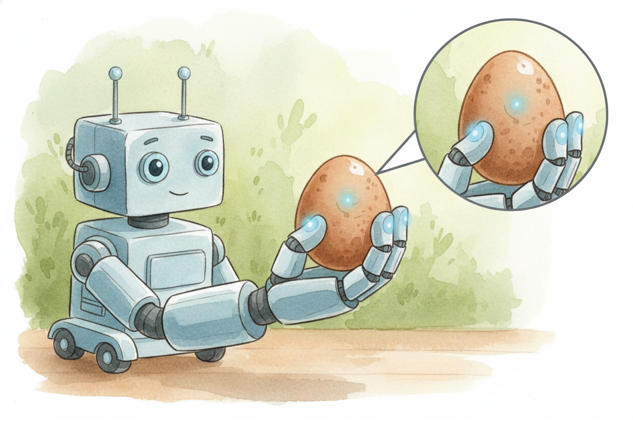 For "touching," robots use pressure sensors and force sensors — little electronic pads that detect when something presse