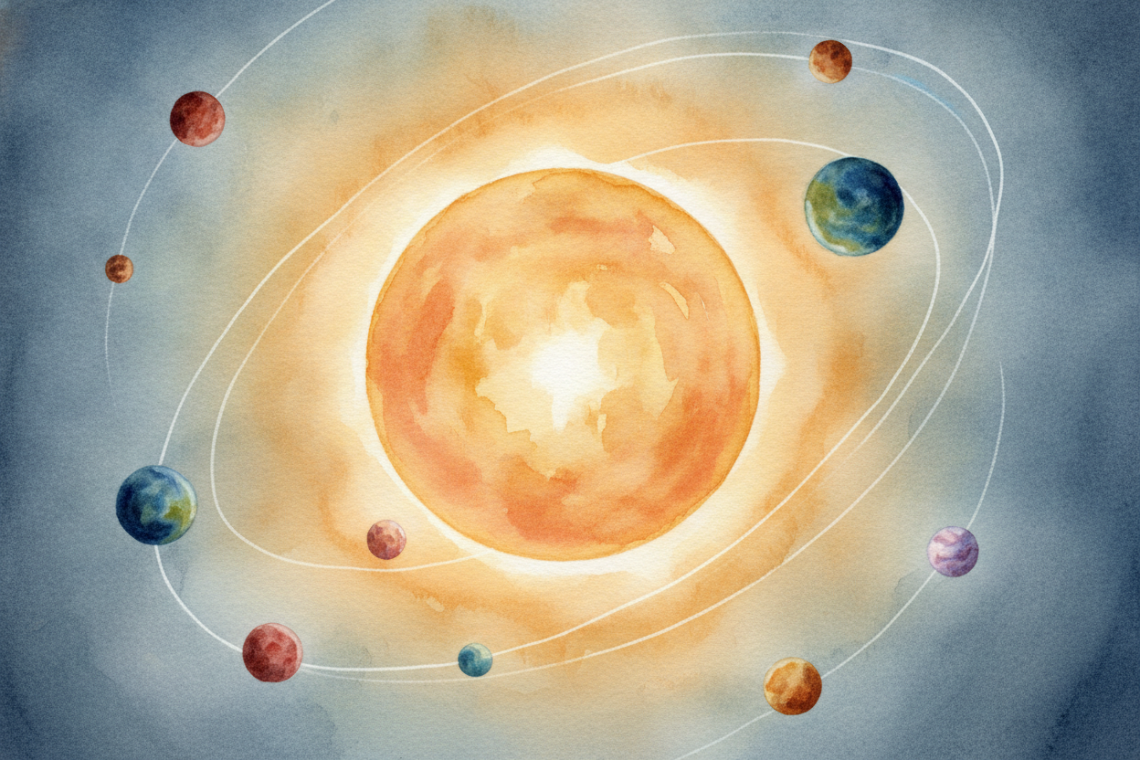 별은 또한 엄청나게 커요. 행성보다 훨씬 크지요. 우리의 ++태양++은 너무 커서 그 안에 ++지구++가 **백만 개 넘게** 들어갈 수 있어요. 행성은 그 둘레를 도는 작은 친구들이에요. 사실 행성은 *별의 가족이