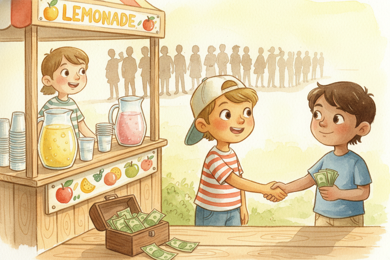 So why do people buy them? Reason one: they hope the company will succeed. Back at your lemonade stand, **business booms