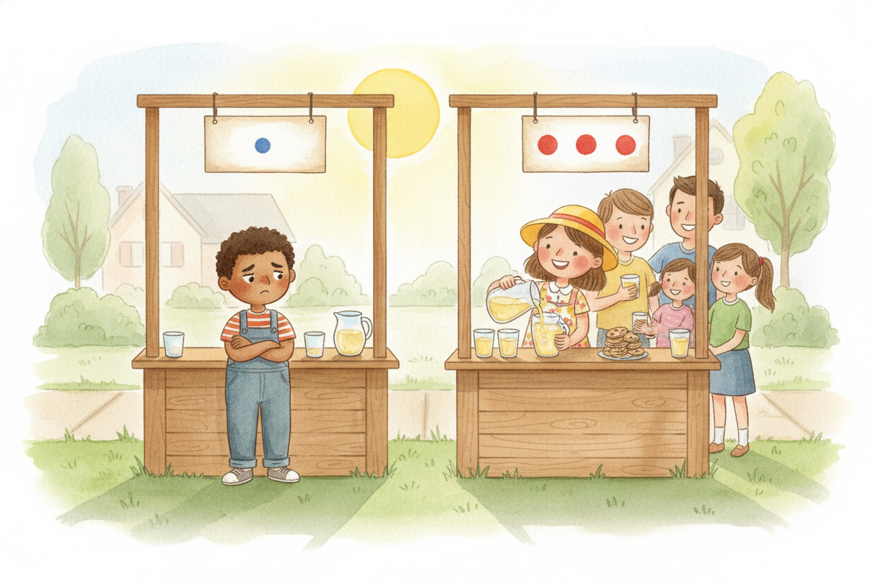 Imagine you're selling lemonade on your block. ~~Business is great!~~ But then a kid from the next street over rolls up 