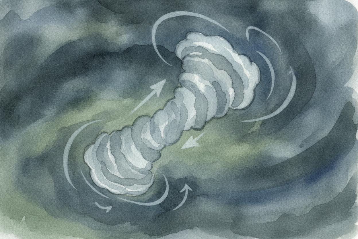 ~~Here's the clever part.~~ That spinning tube is lying flat, **like a barrel rolling on its side**. But remember the wa