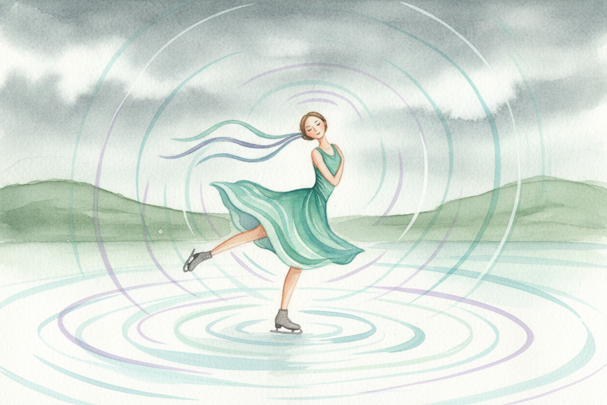When a spinning column gets squeezed narrower, it spins faster — **exactly like a figure skater pulling her arms in** to