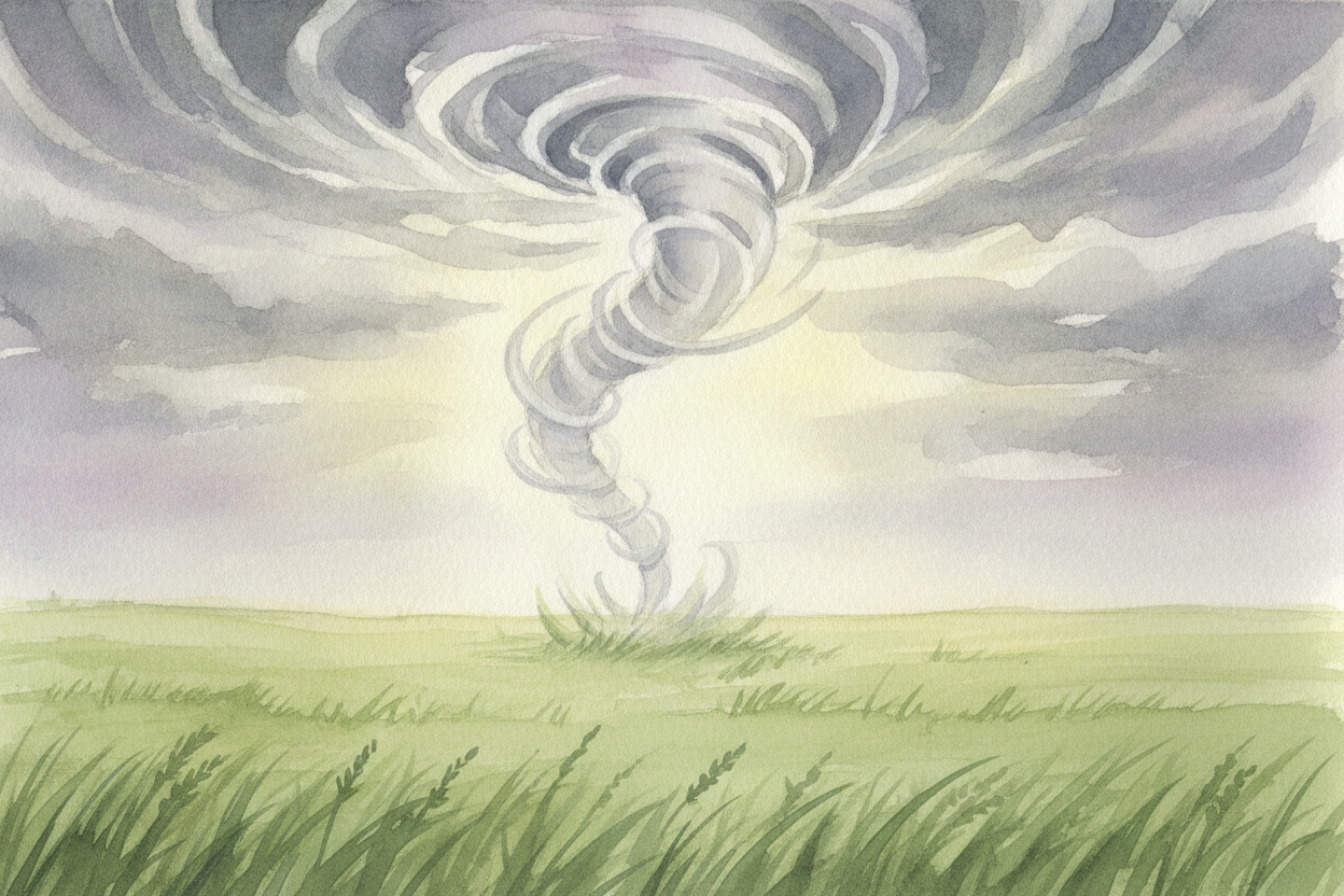 Tornadoes don't last long — usually just **minutes**. When the storm's warm fuel runs out or the cool air chokes off the