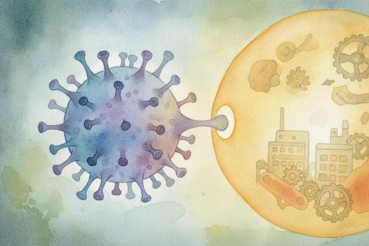 The virus drifts up against one of your cells and locks on, like a key sliding into a lock. The fit has to be just right