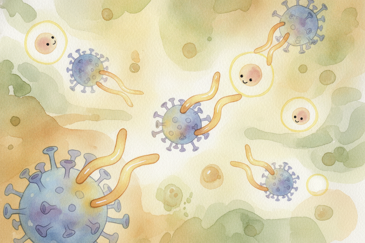 The defenders learn the virus's **exact shape** and build perfect tools — ++antibodies++ — that grab the viruses and ~~s