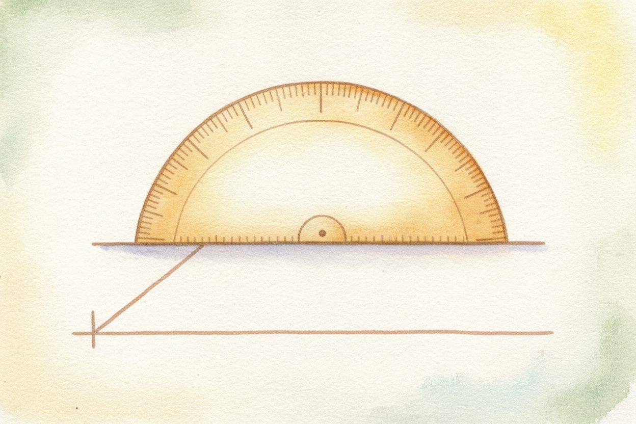 To actually measure one, we use a ++protractor++ — a *half-circle ruler with the degrees already marked along its curved