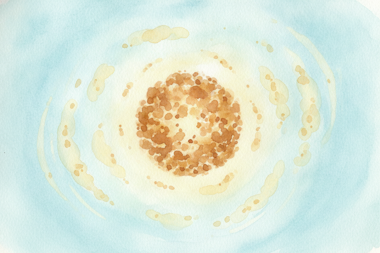 An atom is mostly empty space with a tiny clump in the middle. That clump is called the nucleus, and it's packed with tw