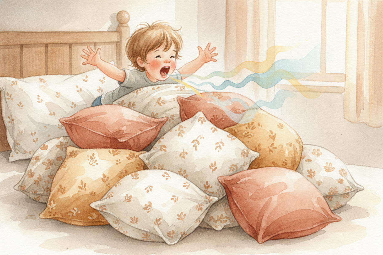 Soft surfaces — curtains, grass, your coat — **absorb sound instead of bouncing it**. The wave's energy gets soaked up, 