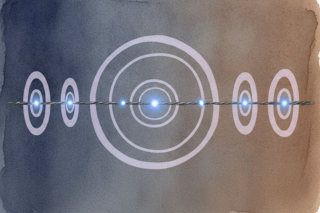 ~~Now for the secret nobody expects.~~ Whenever electrons march, they don't travel quietly. Each moving electron wraps t