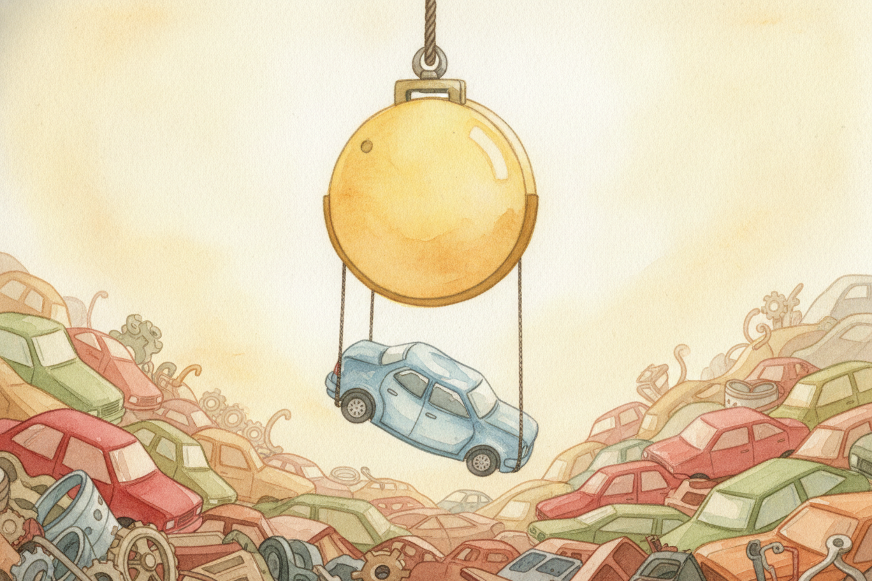 This **on-and-off magic** is everywhere. A giant electromagnet in a scrapyard ~~lifts a whole car~~, then drops it exact