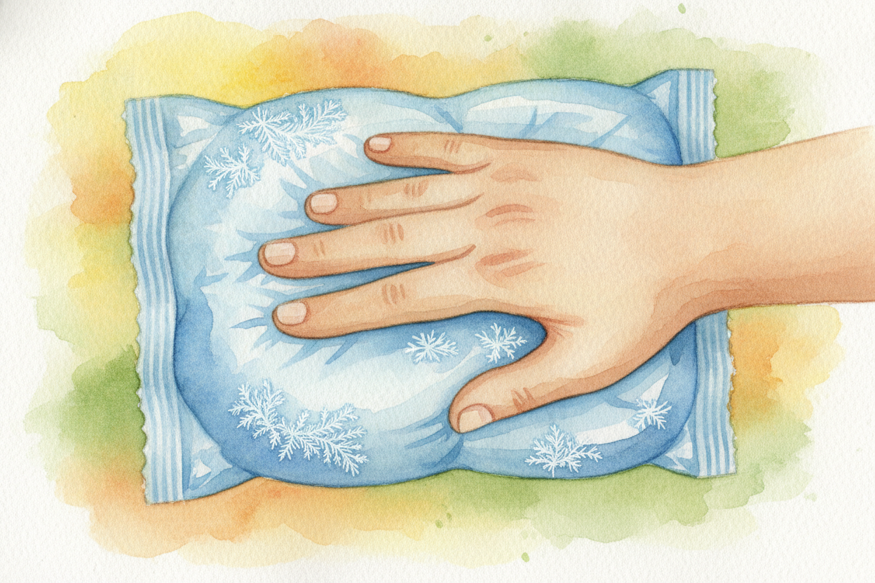 You can meet this at home. A cold pack from a first-aid kit holds two chemicals kept apart. **Squeeze it, they mix**, an