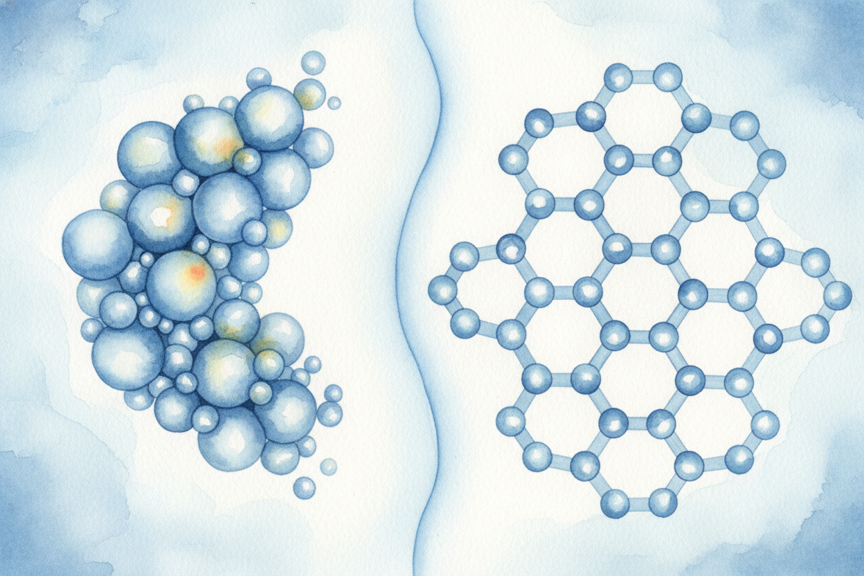 Why does ice expand? Because water molecules, when they freeze, **lock into a crystal pattern** with lots of empty space