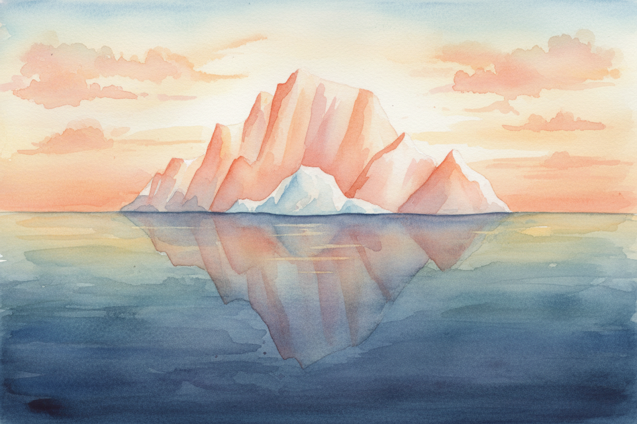 So an iceberg floats because **water's freezing trick** makes ice lighter than the sea, and the ocean holds it up — most