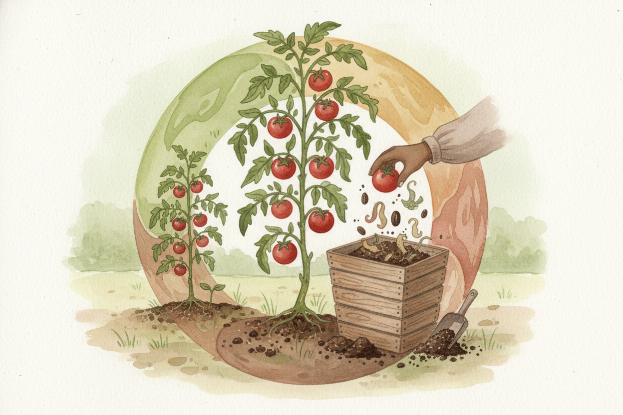 Composting is **a loop, not a line**. Plants grow by pulling nutrients from soil. Animals eat plants. Scraps and waste r