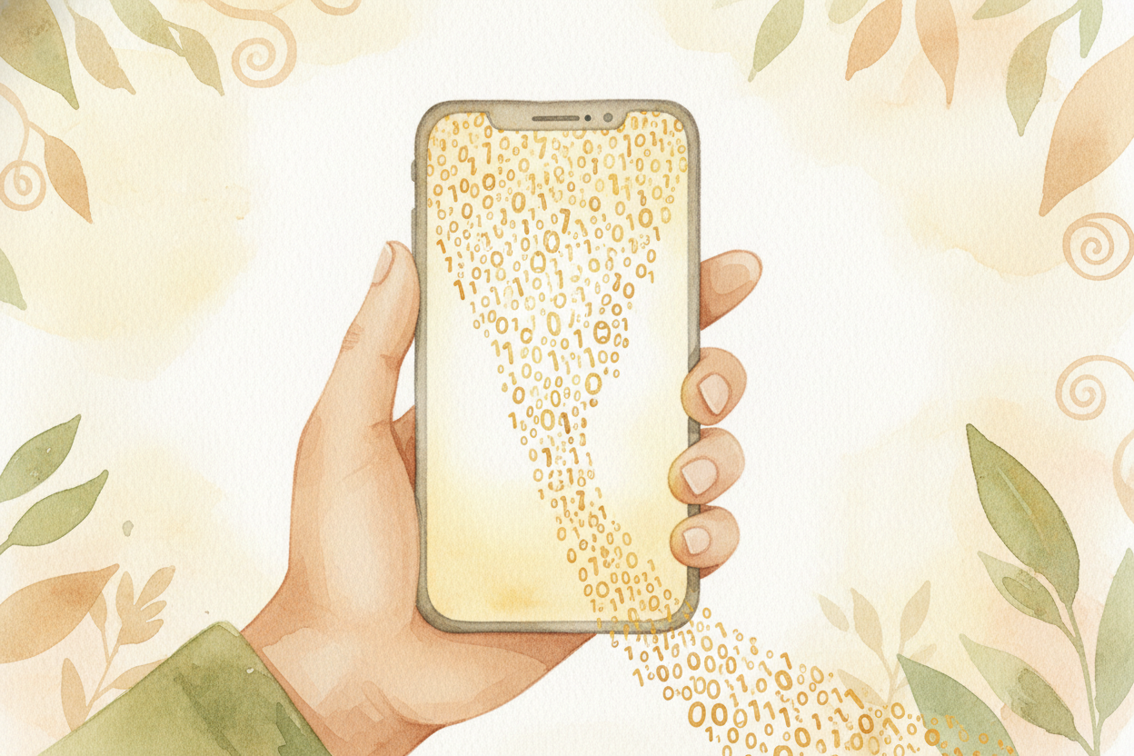 So "data" isn't magical — it's just information turned into **switch patterns**, counted up in bytes. Your phone holds *