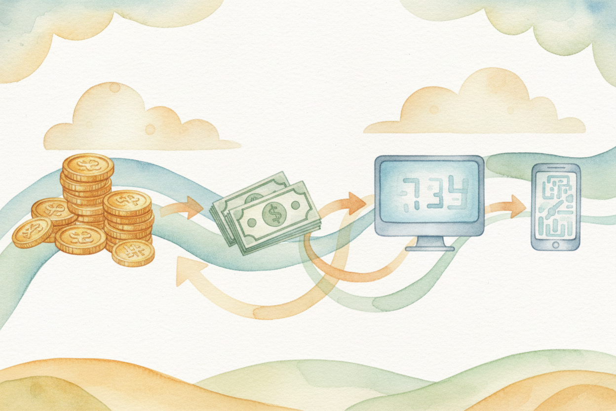 So what's actually different about digital money? Speed, for one — it moves at **light speed** instead of armored-truck 