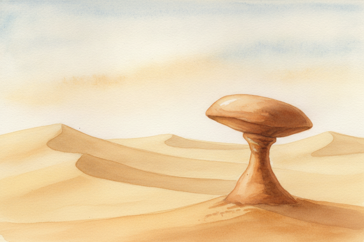 Wind takes the night shift. Where the land is dry and bare, the wind picks up tiny grains of sand and flings them agains
