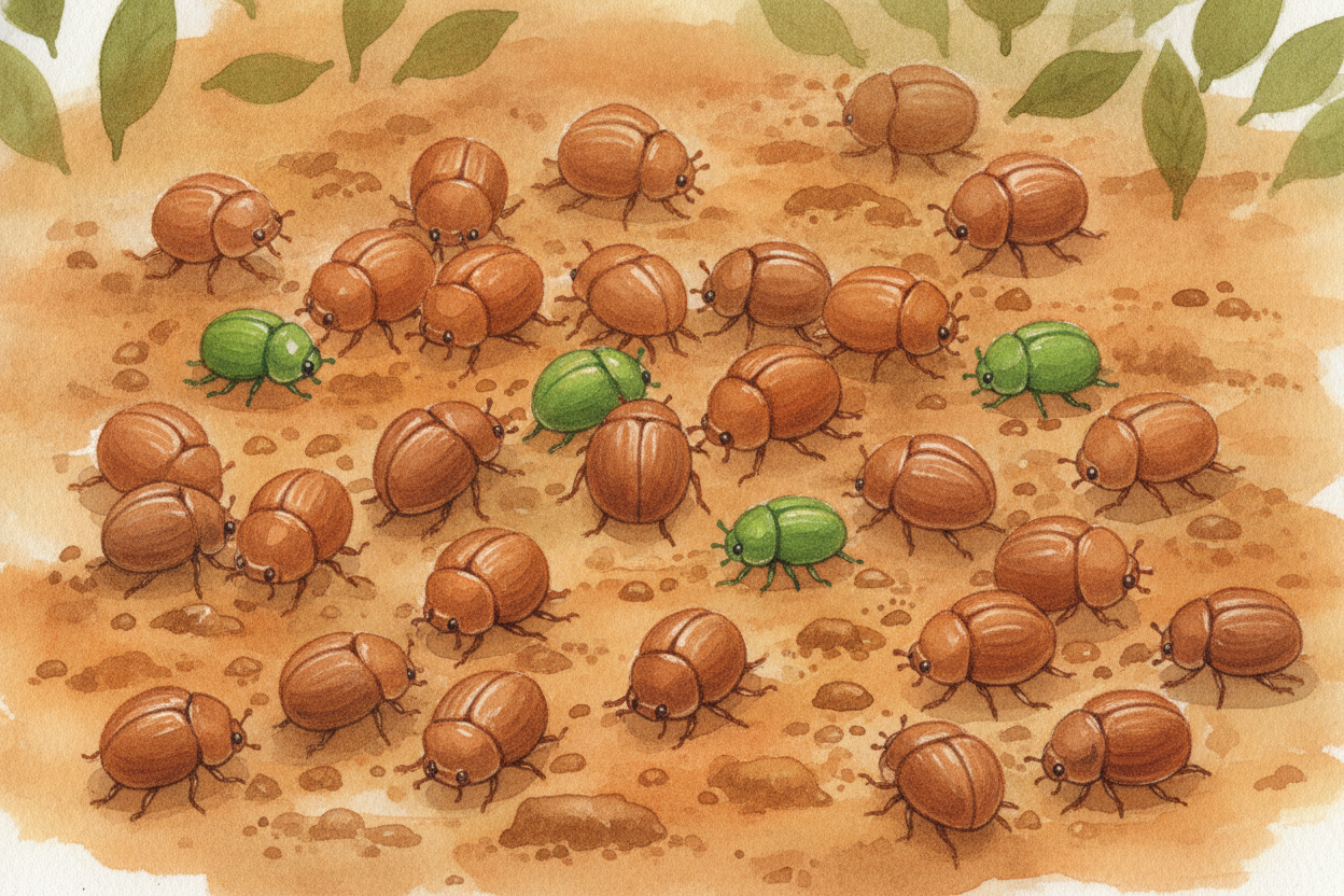 The beetles who survive get to do the most important thing: ~~have babies~~. And those babies *inherit "brown."* So the 