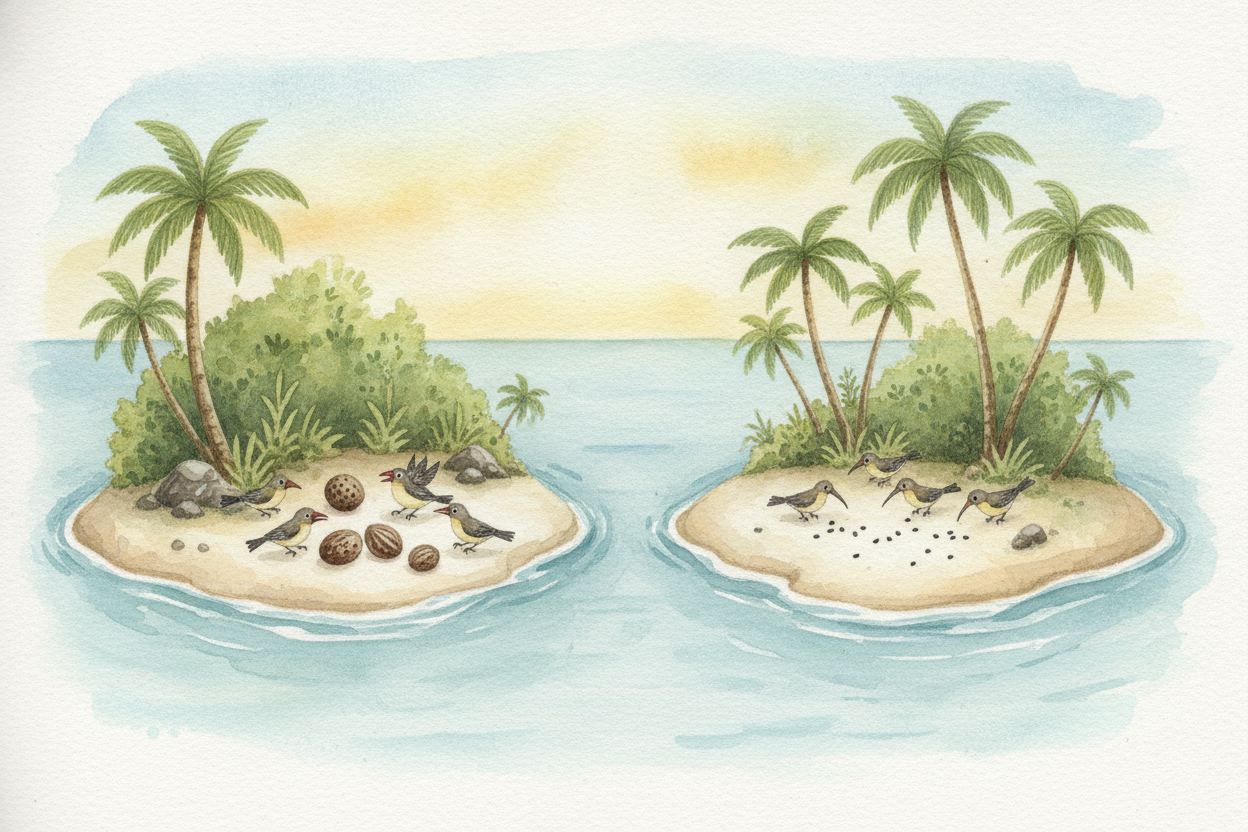 Sometimes a group gets split up — a river carves through, or some birds drift to a faraway island. Each group then faces