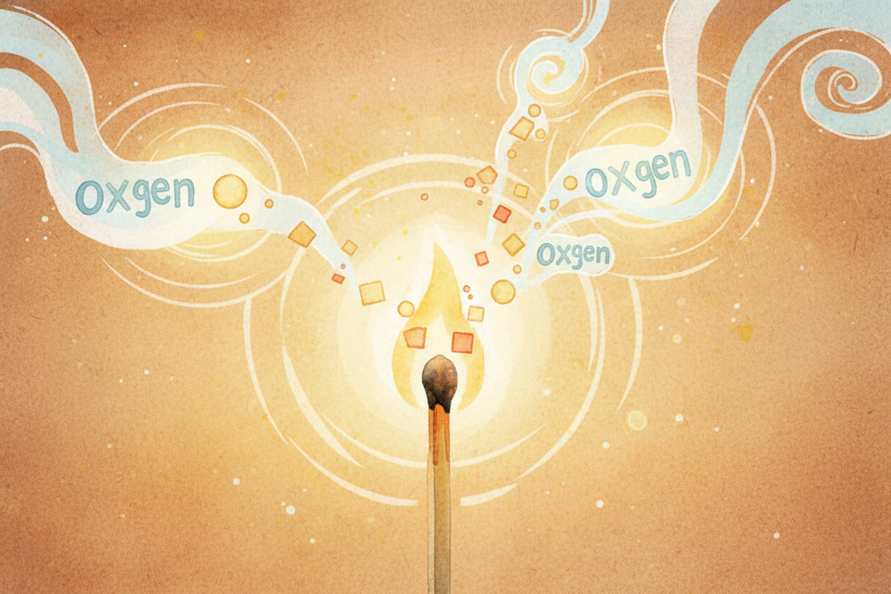 ~~When you light a match~~, **heat breaks the chemical bonds** holding the wood together. The wood's molecules split int