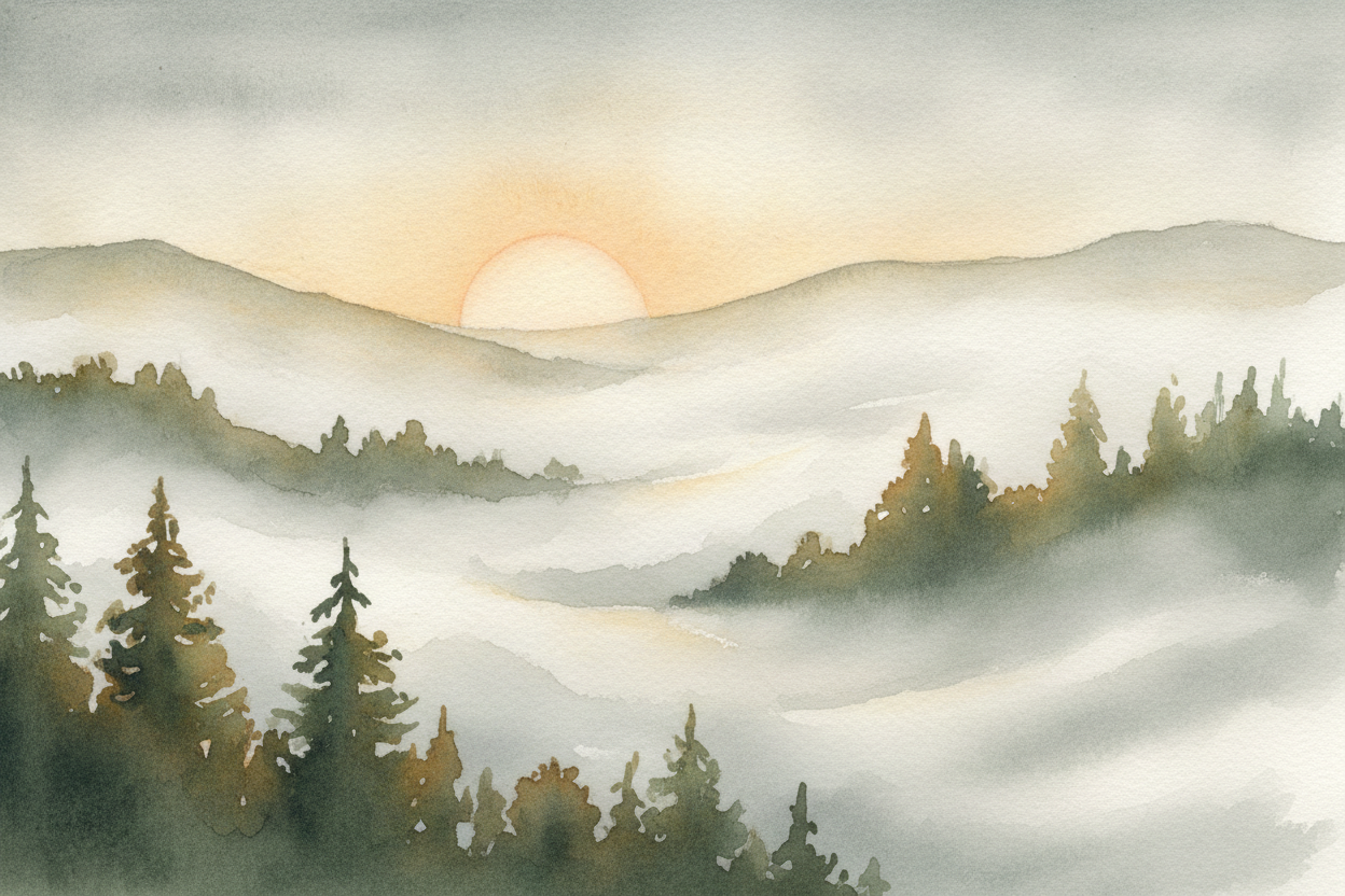 One foggy morning, the whole valley looked like someone had spilled a glass of milk over the world. You couldn't see the