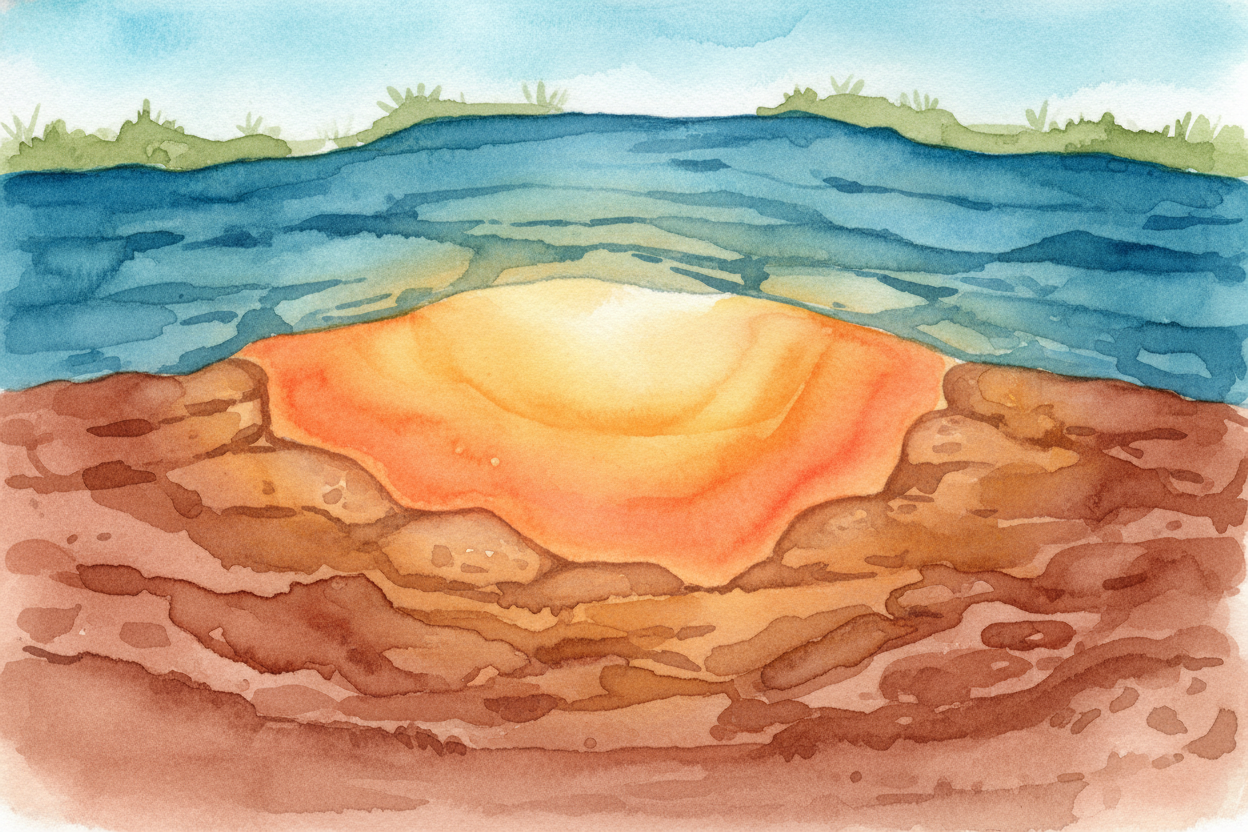 We call that underground heat "++geothermal energy++." _Geo means Earth, thermal means heat_ — so it's Earth-heat-energy