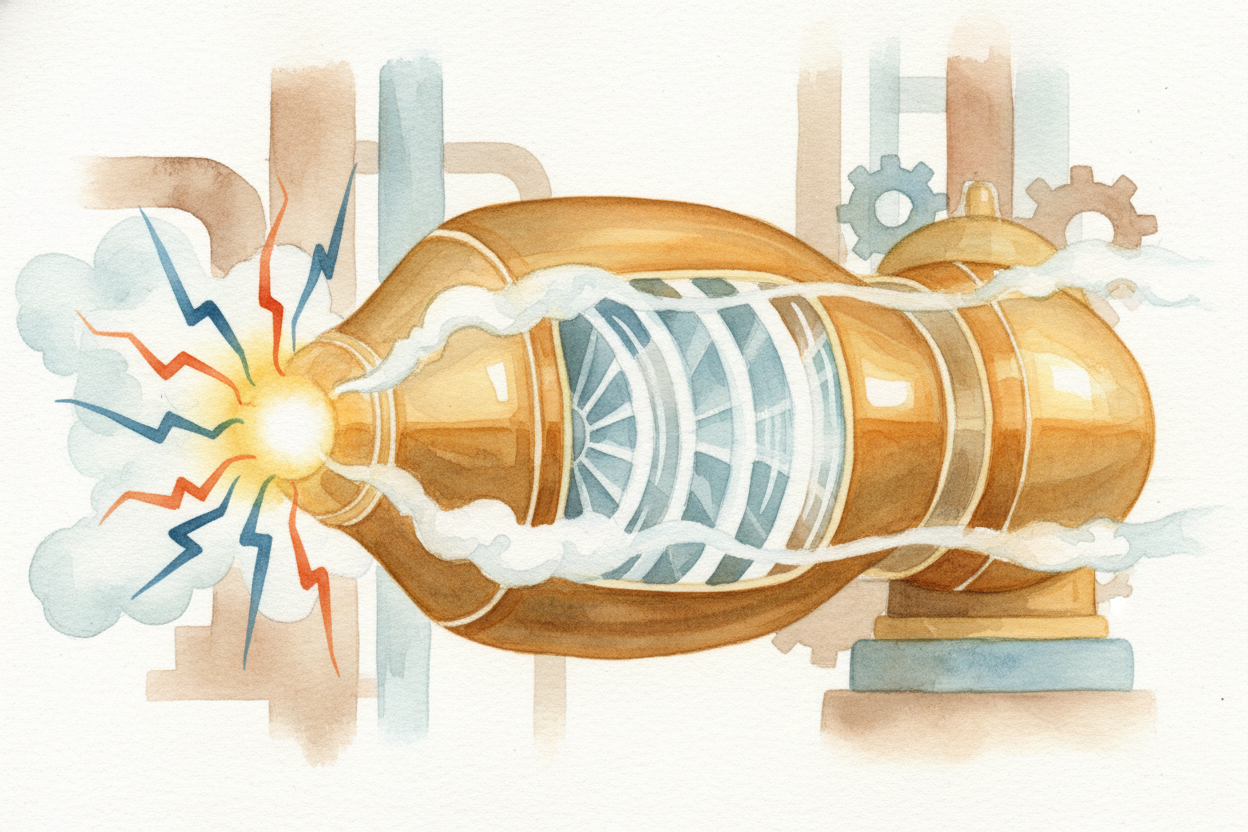 That steam can spin a turbine — a **fan-like machine** — which spins a generator, which makes electricity. The same tric