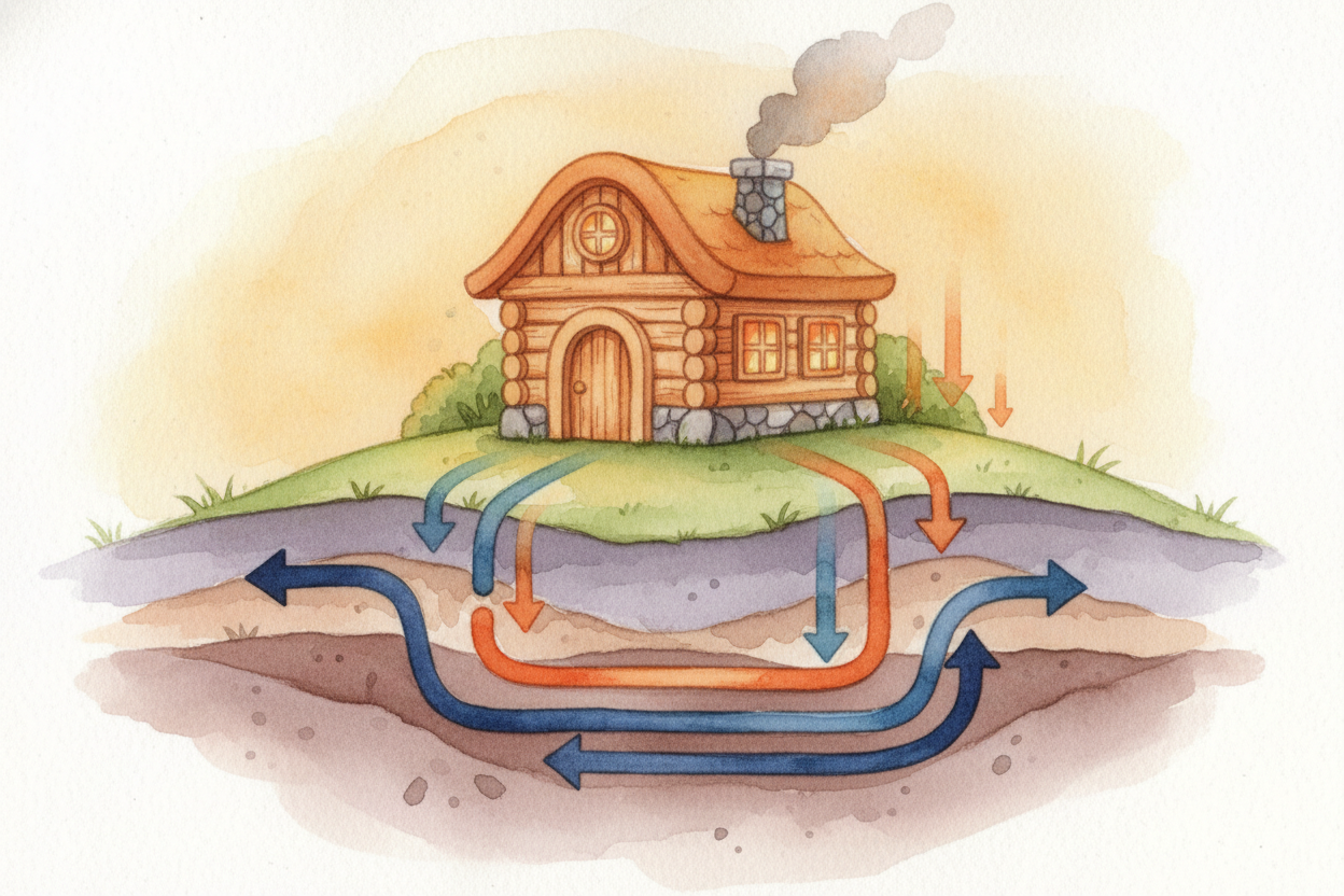 Even in places without geysers, we can still use geothermal energy — just in a quieter way. A few feet underground, the 