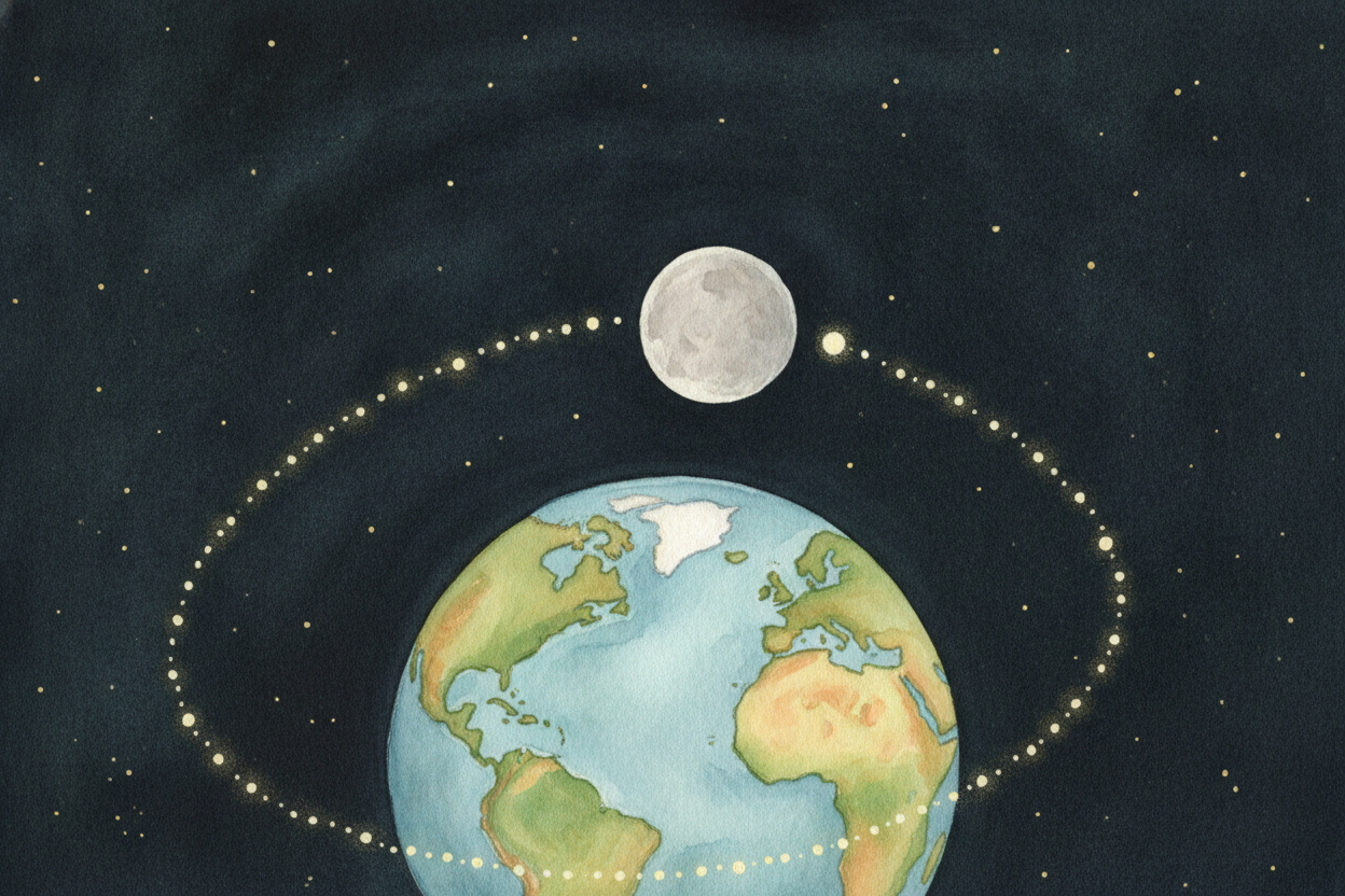 And the ++Moon++? It's playing the same game, just faster. The Moon is constantly **falling toward Earth** — but it's al