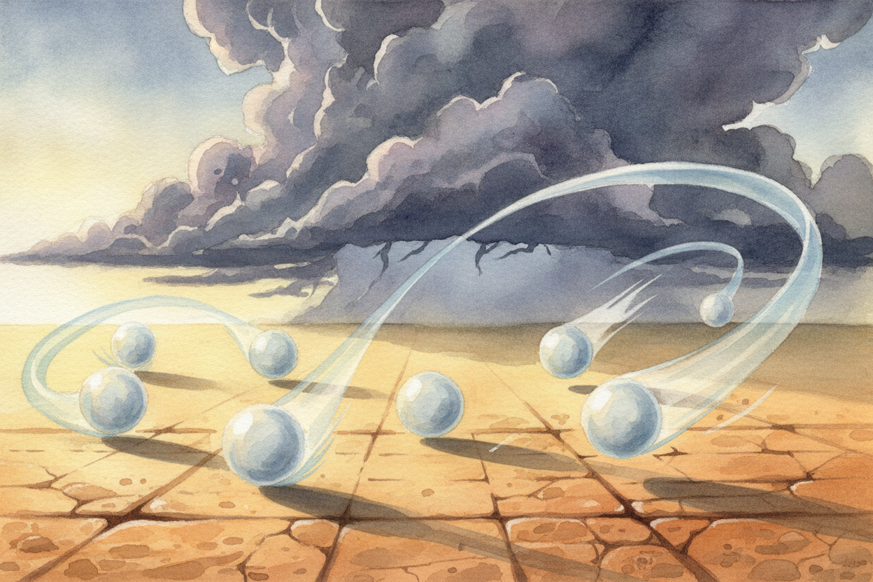 One minute it's a hot summer afternoon. ~~The next, little balls of ice are bouncing off the sidewalk like spilled marbl
