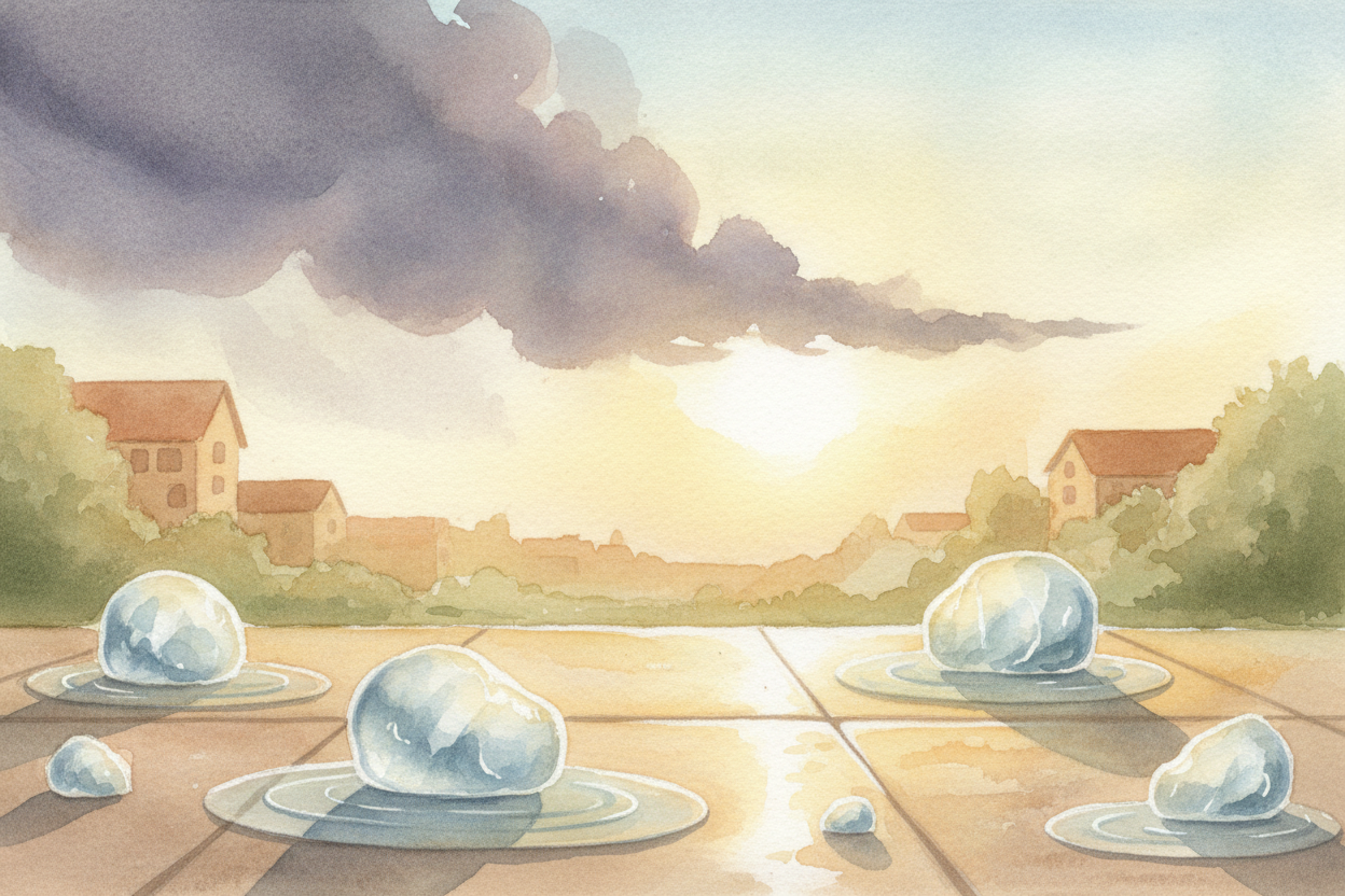 ~~And then, just like that~~, the storm moves on. The sun pokes back out. The **ice marbles** on the sidewalk start to m