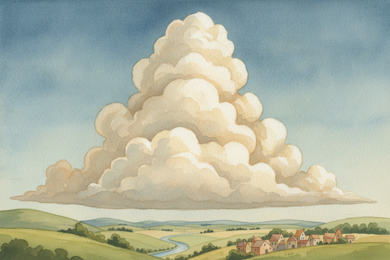 ~~It all starts~~ inside a thunderstorm cloud — the towering kind that piles up into the sky like a **giant cauliflower 