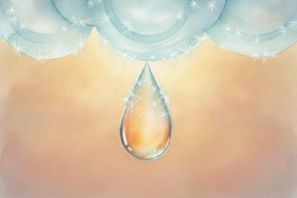 ~~Here's the trick:~~ **the higher you go, the colder the air gets**. Way up at the top of a tall storm cloud, it's *fre