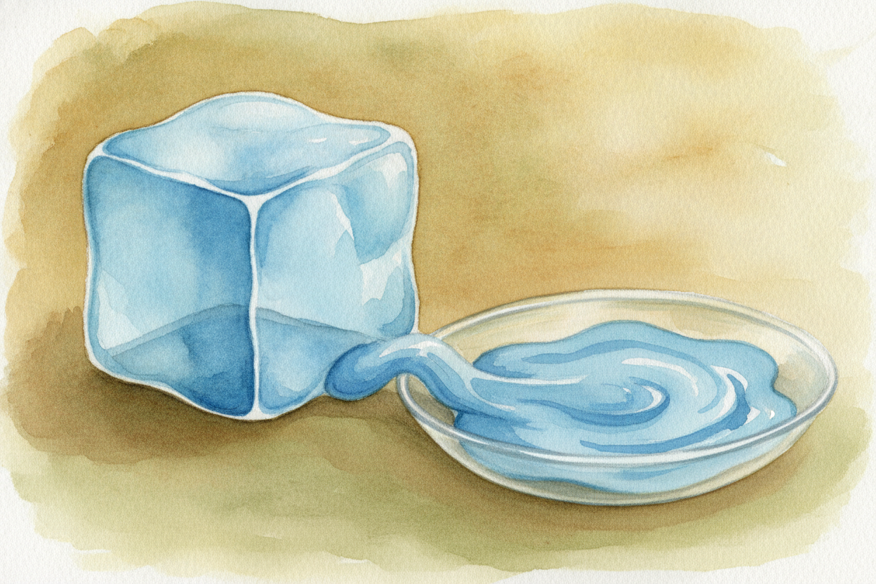 That's why a solid **keeps its shape** but a liquid **takes the shape of its container**. The particles _haven't disappe