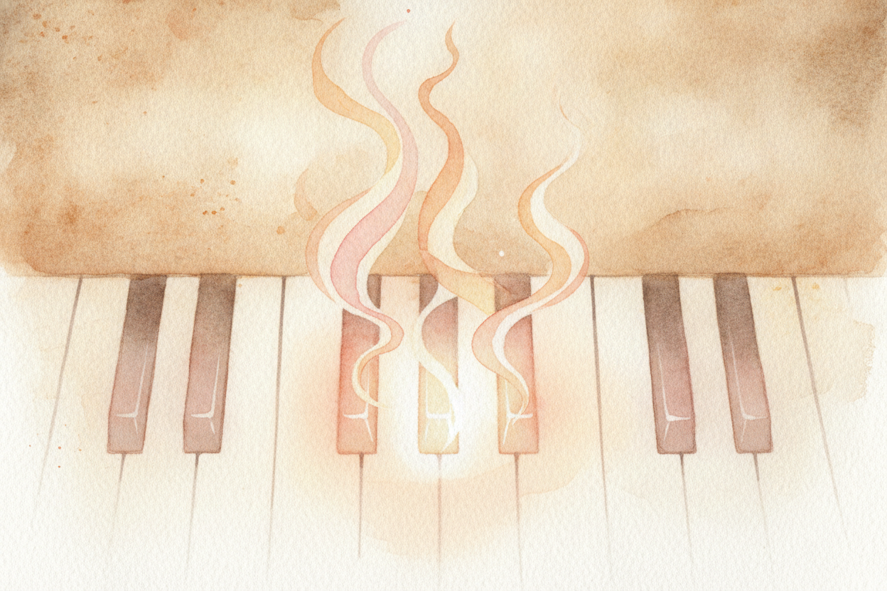 Press one piano key and you get a note — clean, lonely, complete. ~~But press two or three at once~~ and something stran