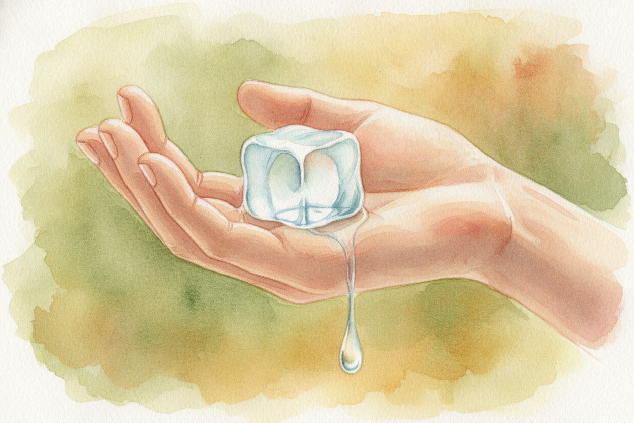 Hold an ice cube in your hand for a minute and something ~~quietly dramatic~~ happens. It softens. It drips. It vanishes